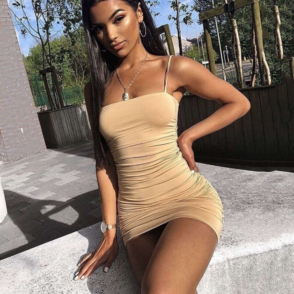 Sexy Tan Nude minidress bodycon small medium large New NWT